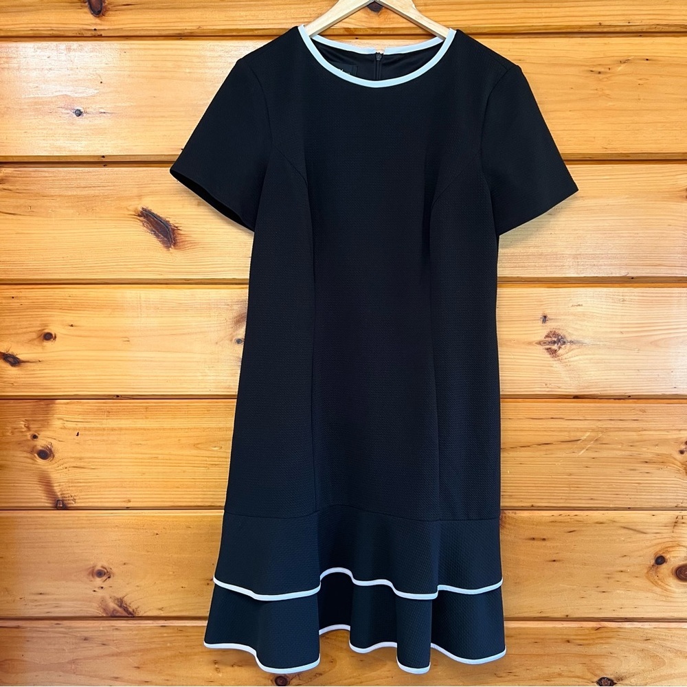 ALYX Round Neck Short Sleeve Ruffled Hem Black & White Textured Mini Dress 12